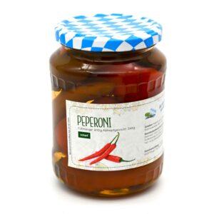 Bunte Pepperoni scharf im Glas mit Bayerndeckel